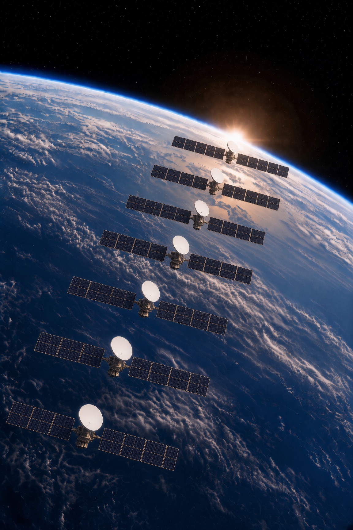 Satellite constellation surrounding Earth